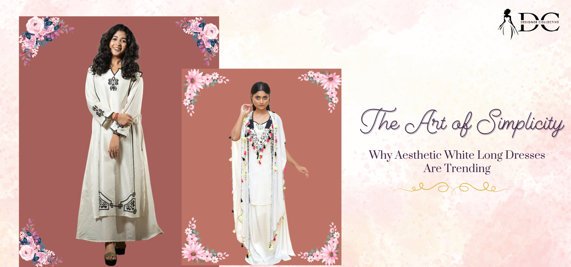 aesthetic white long dress for women