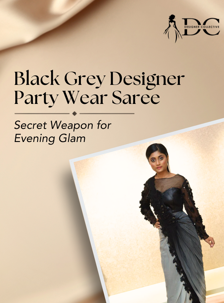 Black Grey Designer Party Wear Saree