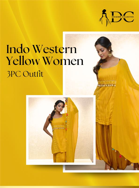Indo Western Yellow Women 3PC Outfit