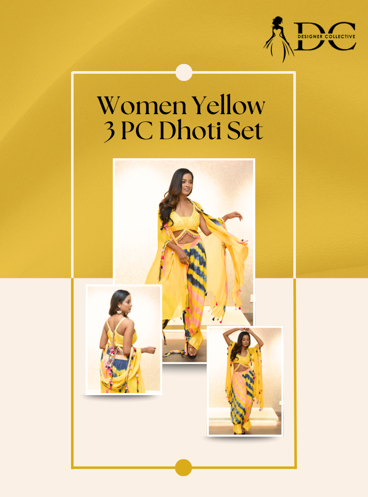 Women Yellow 3PC Dhoti Set : Designer Collective