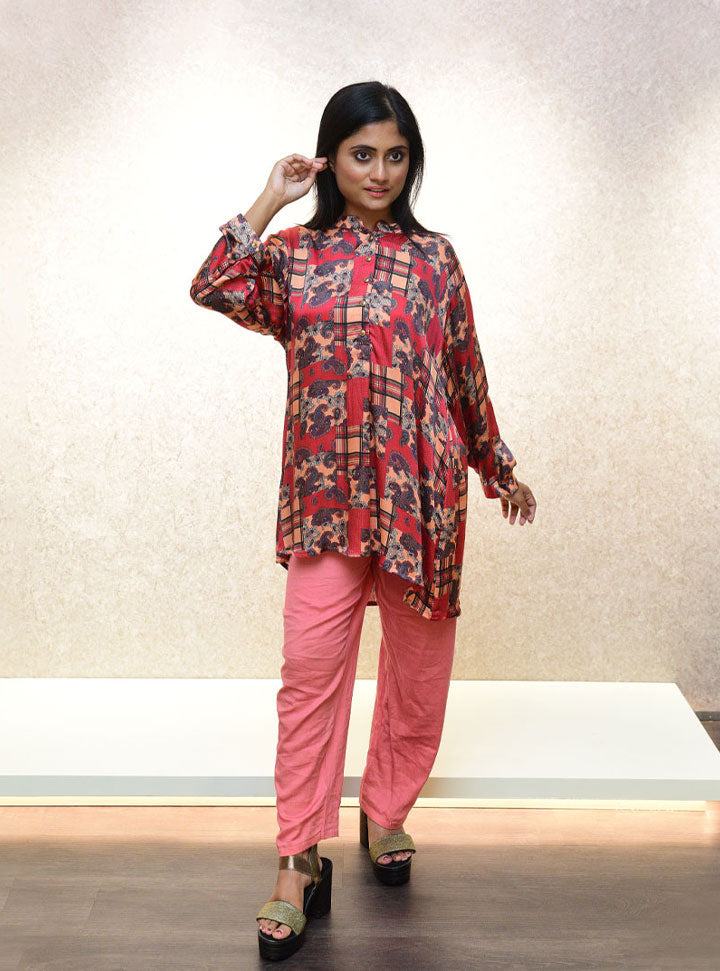 Red fusion printed casual shirt : Designer Collective