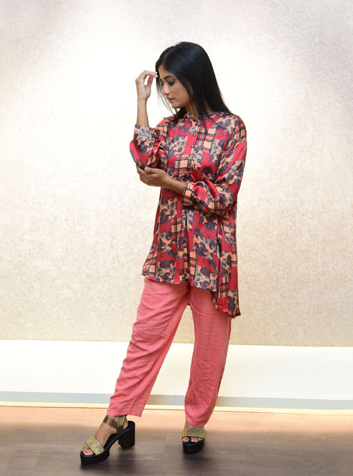 Red fusion printed casual shirt : Designer Collective