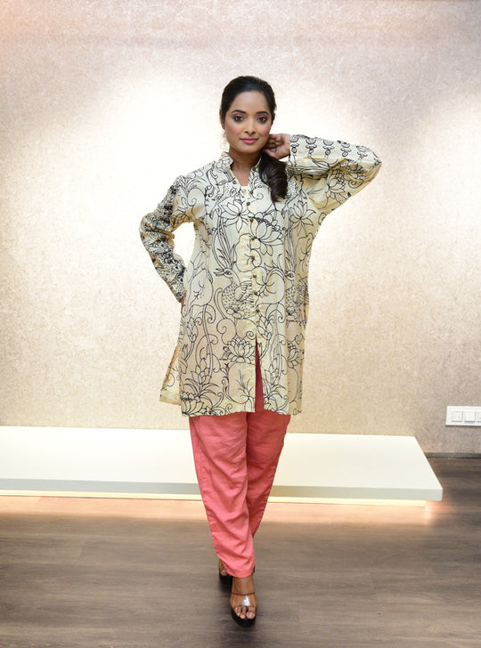 White line art full sleeve kurti : Designer Collective