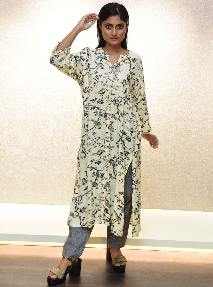 Gray printed long kurti set : Designer Collective
