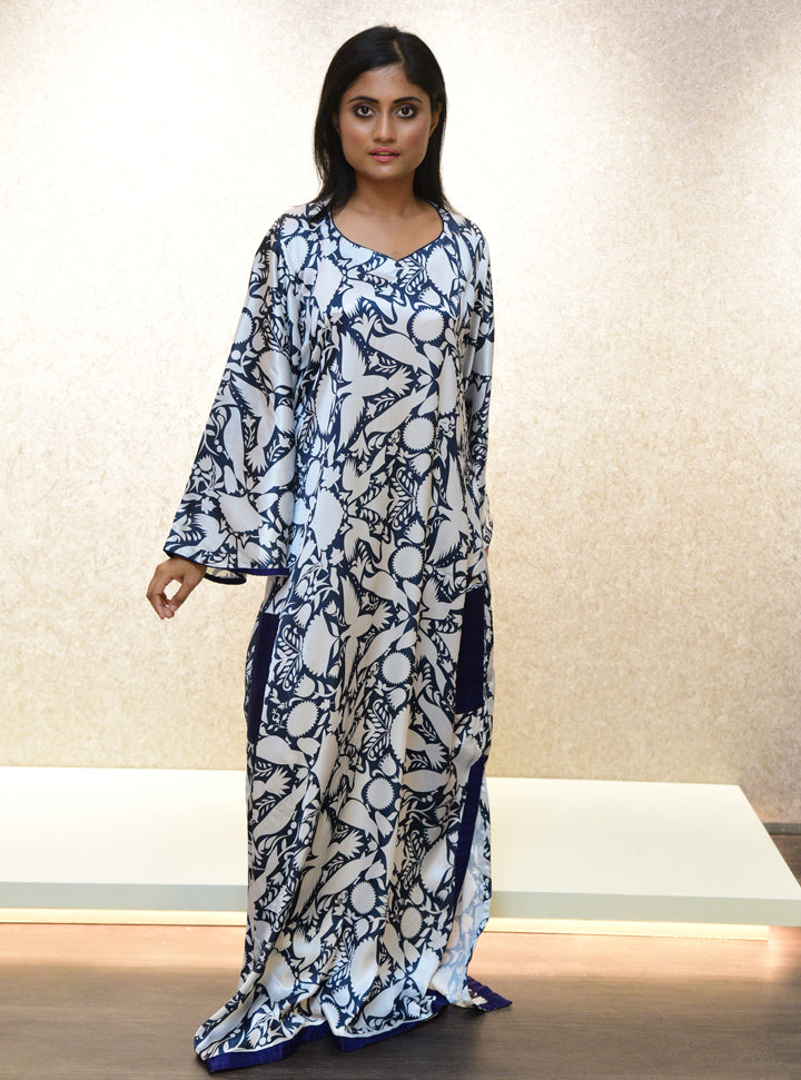 Flared hands printed long dress : Designer Collective