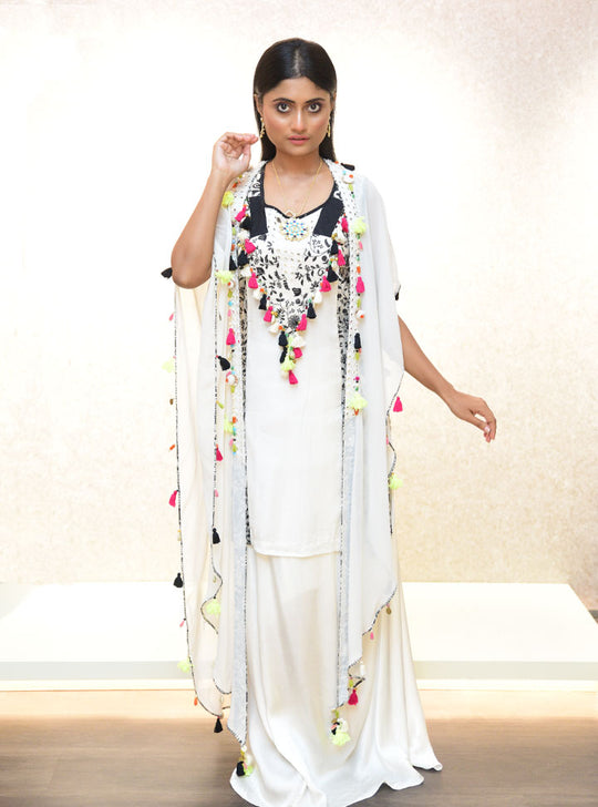 White long layered laftan dress for women : Designer Collective