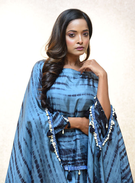 Blue layered long women kaftan dress : Designer Collective