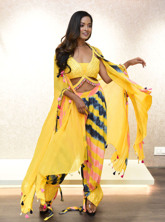 Women yellow 3pc dhoti set : Designer Collective