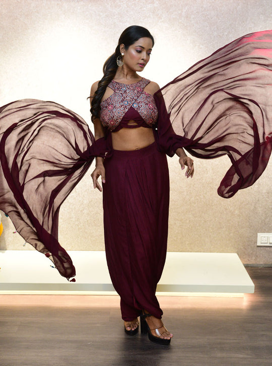 Magenta women 3pc indo-western dress : Designer Collective