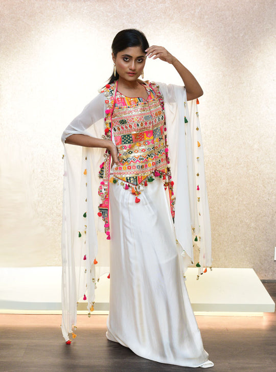 White indowestern women 3pc dress : Designer Collective