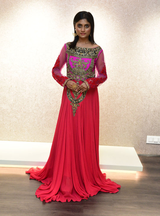 Black and hot pink long designer 1pc dress : Designer Collective