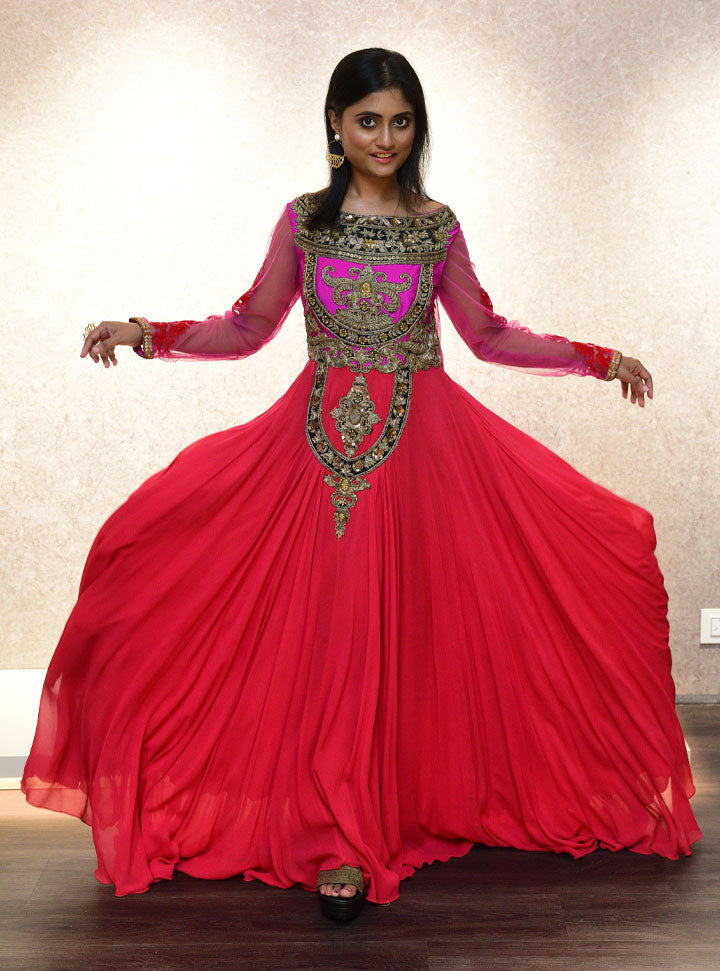 Black and hot pink long designer 1pc dress : Designer Collective