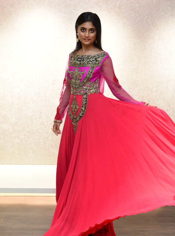 Black and hot pink long designer 1pc dress : Designer Collective