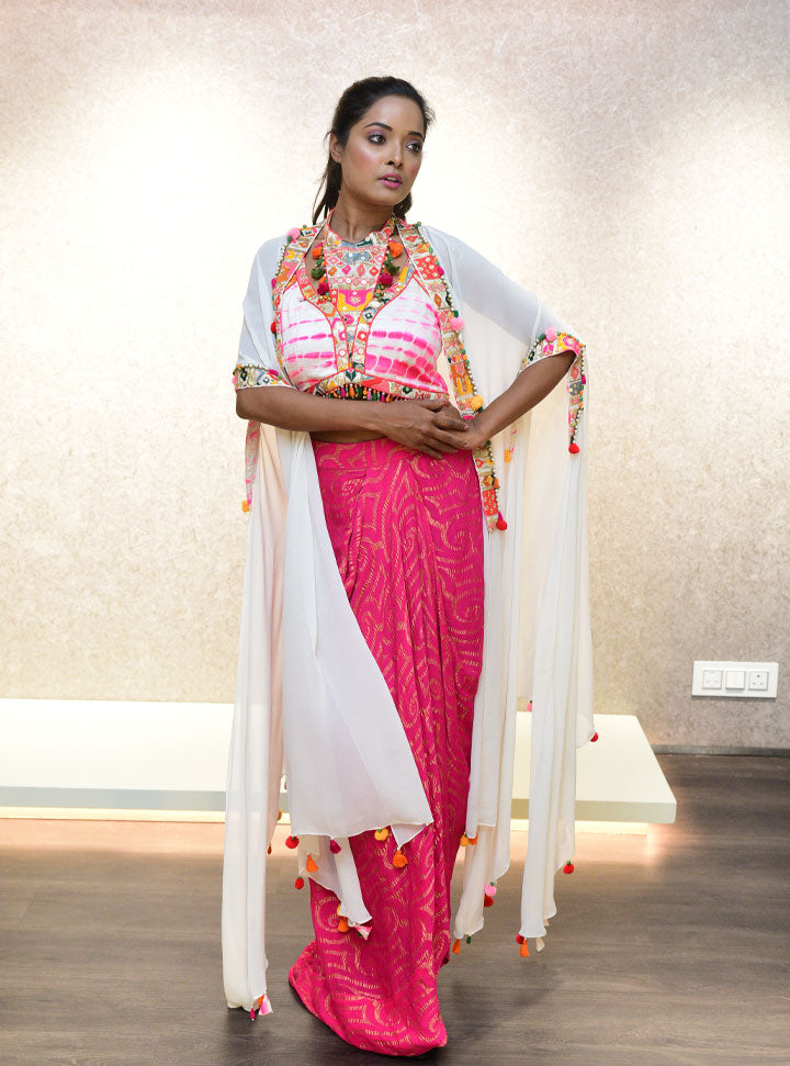 Bright pink women indowestern 3pc dress : Designer Collective