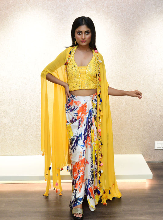 Yellow exotic women 3pc outfit : Designer Collective