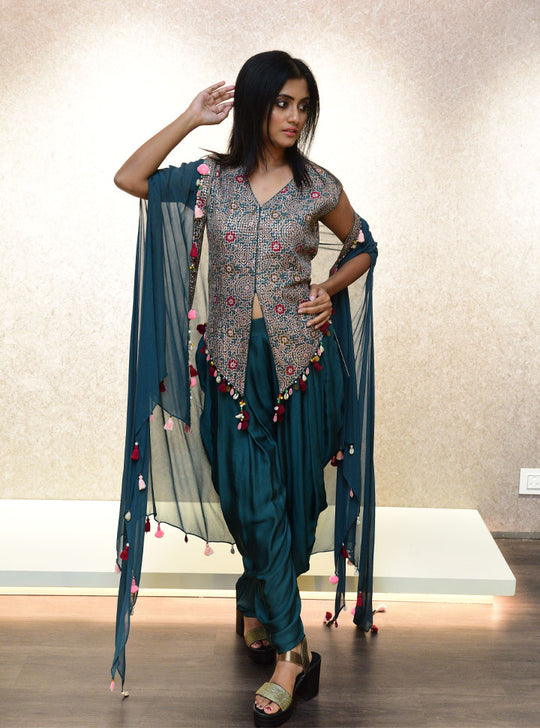 Midnight blue 3pc women dhoti dress : Designer Collective