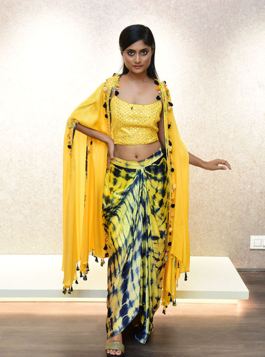 Yellow printed 3pc outfit for women : Designer Collective