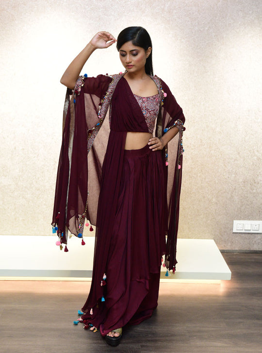 Maroon women 3pc party wear outfit : Designer Collective