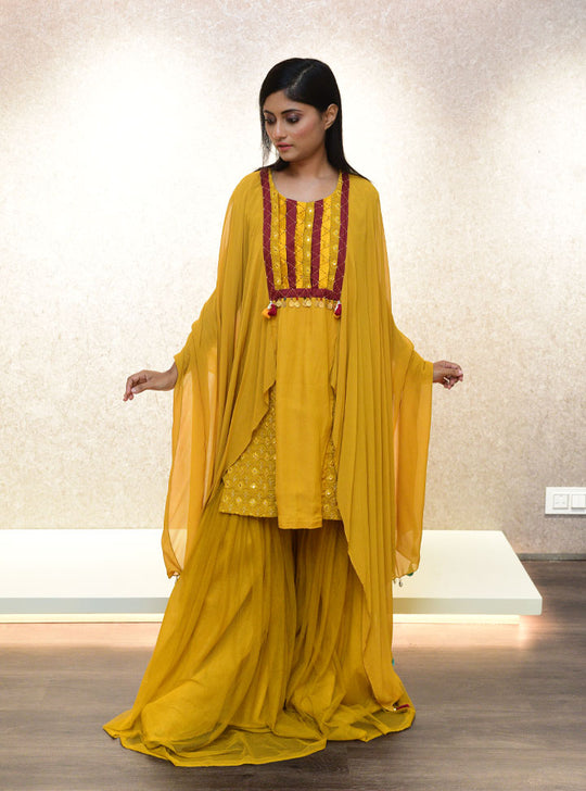 Gorgeous yellow 3pc sharara suit : Designer Collective