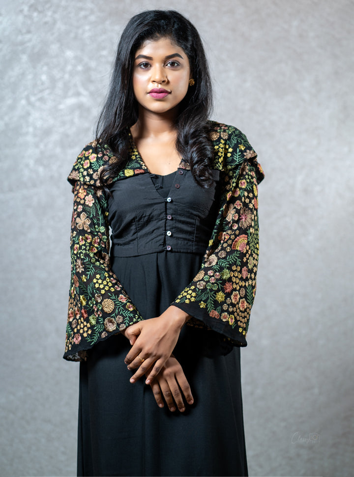 Floral Printed long black dress : Designer Collective