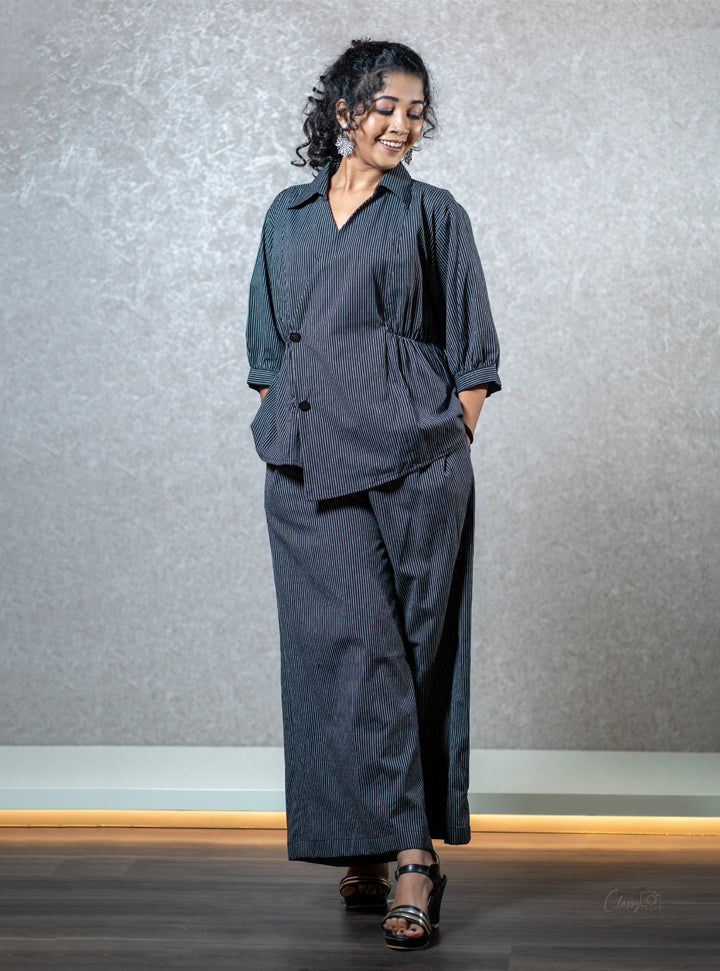 Stripped blue top and bottom set : Designer Collective