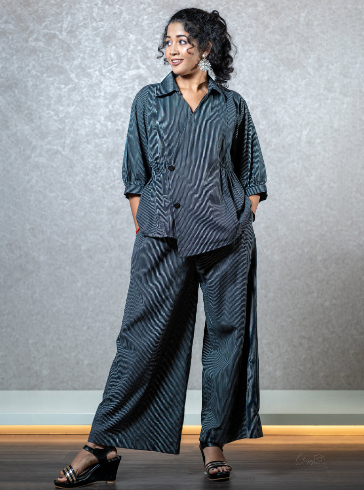 Stripped blue top and bottom set : Designer Collective