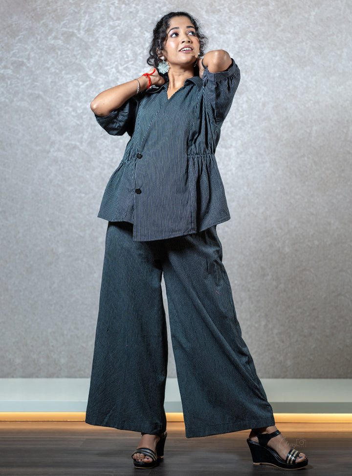 Stripped blue top and bottom set : Designer Collective