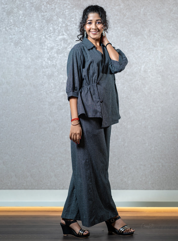 Stripped blue top and bottom set : Designer Collective