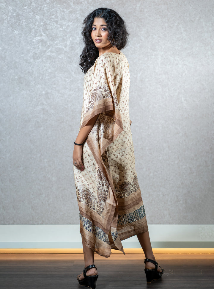 Brown bird print kaftan dress : Designer Collective