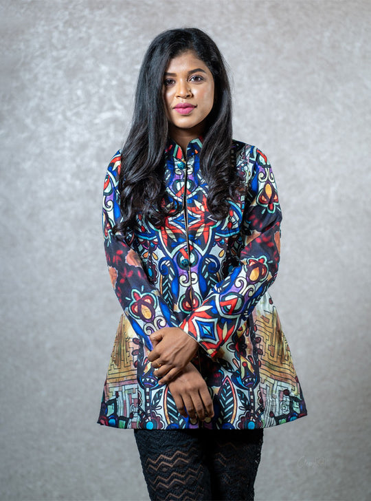 Multi-coloured high neck full sleeve top : Designer Collective