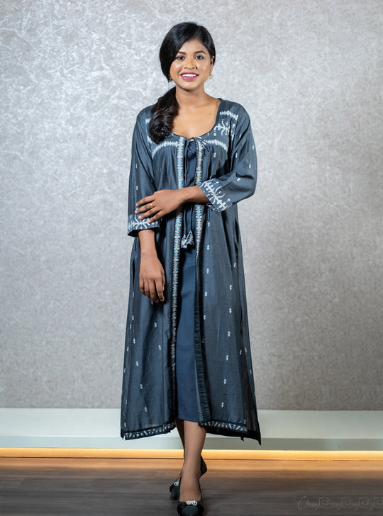 Midnight blue knotted long kurti : Designer Collective