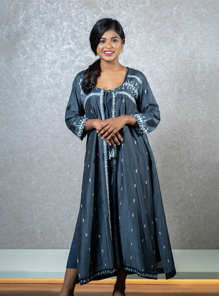 Midnight blue knotted long kurti : Designer Collective
