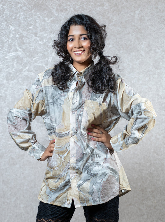 White marble printed shirt for women : Designer Collective