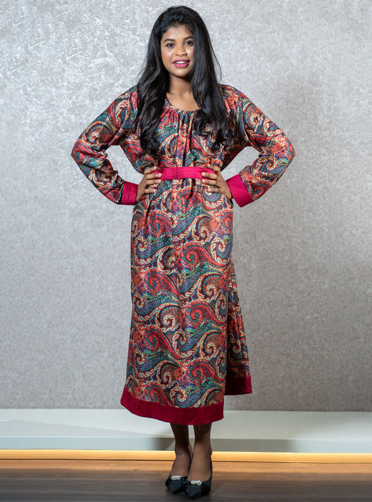Multi-coloured kalamkari printed long kurti : Designer Collective