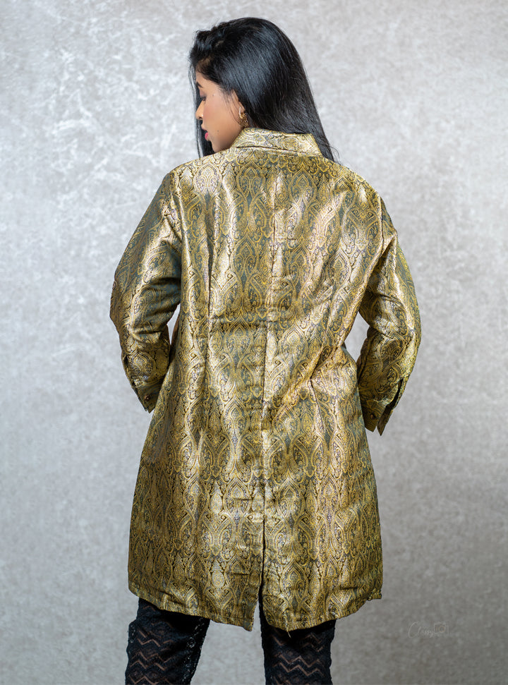 Glossy green ethnic printed shirt : Designer Collective