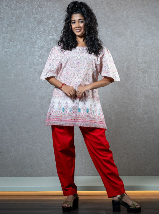 Loose fit pink & red top-bottom set : Designer Collective