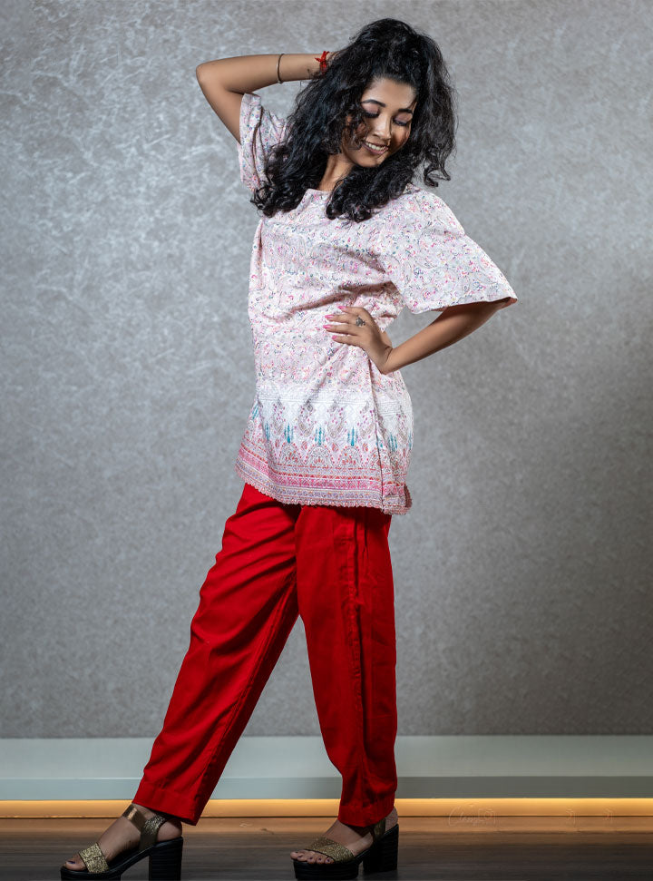 Loose fit pink & red top-bottom set : Designer Collective