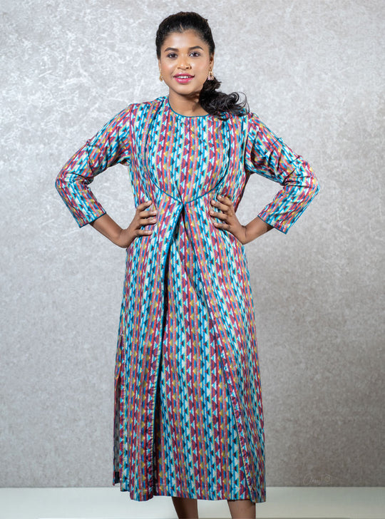 Multi colored front cut layered kurti : Designer Collective