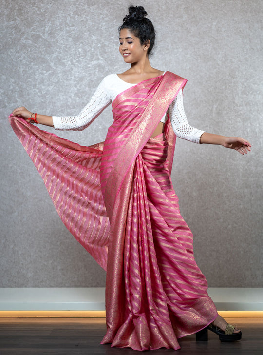 Pink stripped ethnic designer saree : Designer Collective