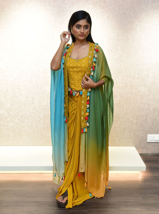 Green and yellow 3pc stylish designer outfit