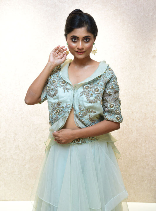 Light green designer 2pc party wear dress : Designer Collective